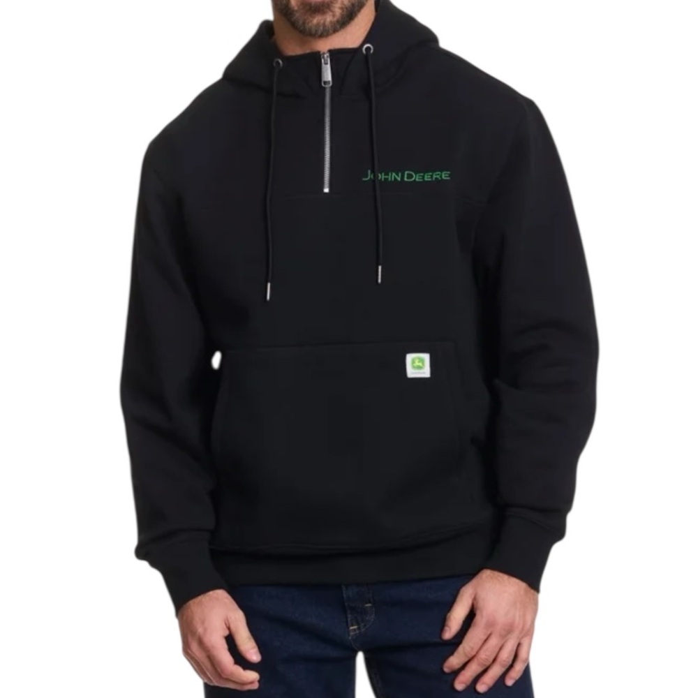 John Deere Men's Quarter Zip Hoodie/Black/Size:Small